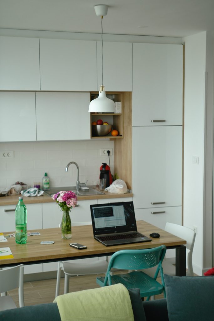 Office set up in a kitchen